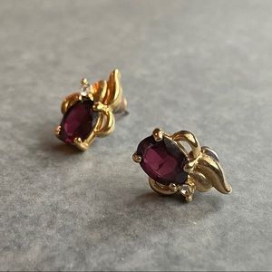 gold and ruby gemstone earrings